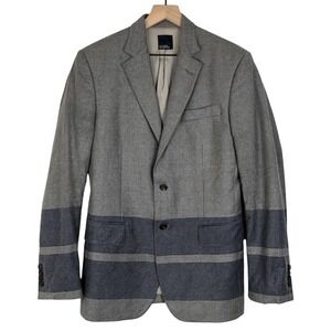 HILFIGER PENDLETON Stripe Wool Jacket 39"‎ Gray Blue Blazer Coat Runway Extra
